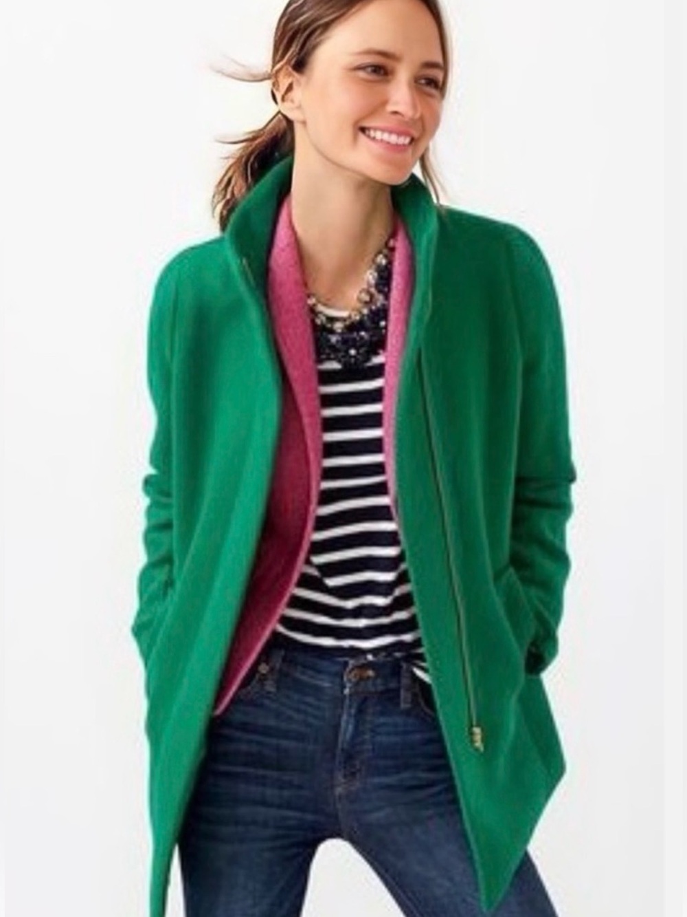 J. Crew Emerald Green Wool Zip-Front Pea Coat Size 6 - Picture 13 of 13
